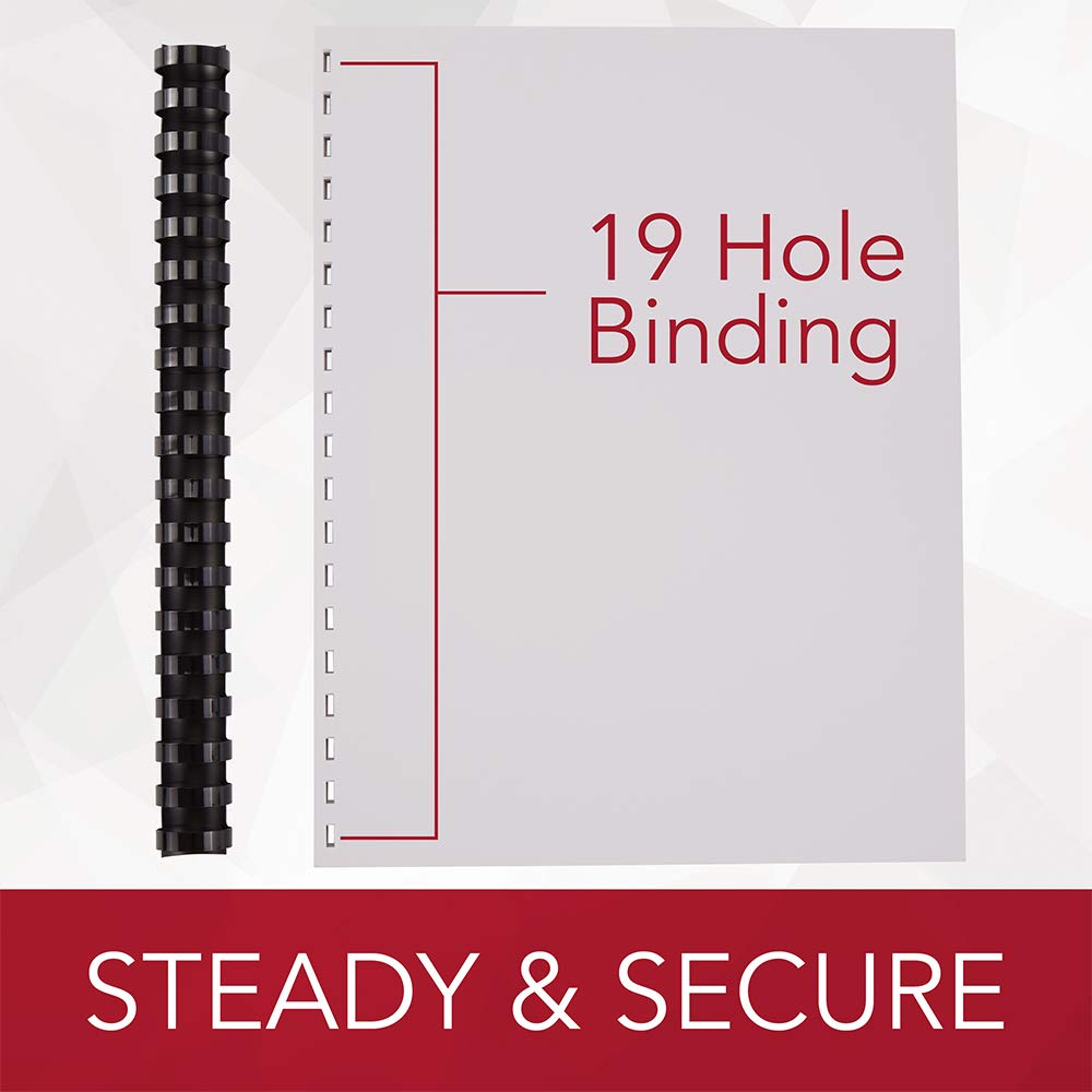 GBC CombBind 19 Hole Binding Spines, 1 Inch Spine Diameter, 225 Sheet Capacity, Black, 100 Spines per Pack (4000118)