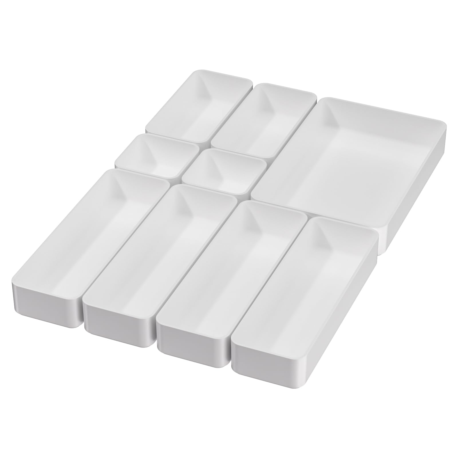 9 Pcs Stackable Drawer Organizer Trays Set, Multifunctional Stackable Storage Trays for Vanity, Bathroom, Kitchen, Desk Drawer Organizer Office. Plastic Drawer Organizers.