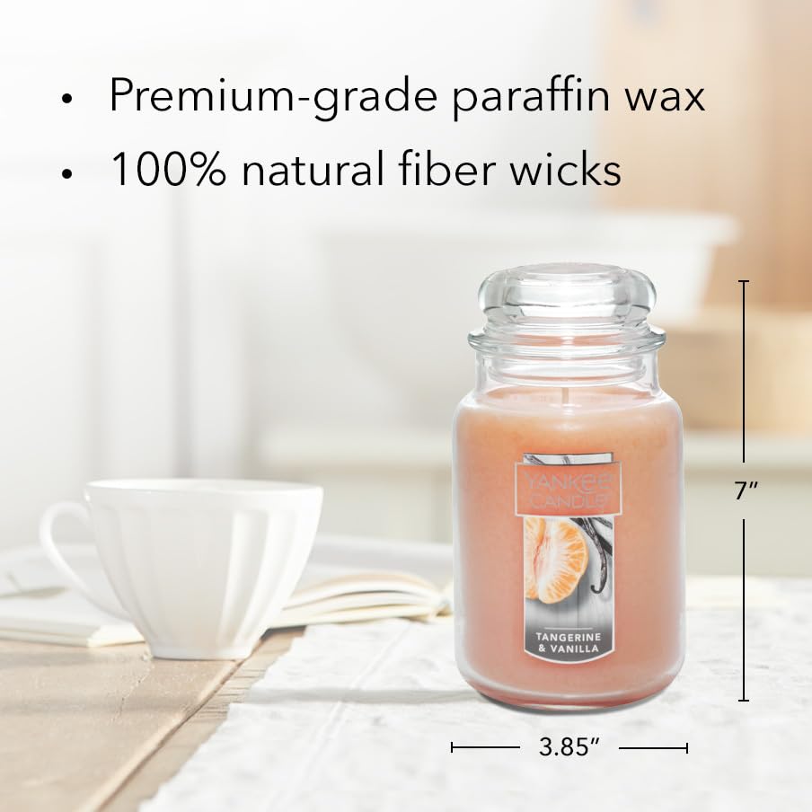 Yankee Candle Scented Candle, Tangerine Vanilla, Original Large Jar Candle, 110-150 Hours of Burn Time, 22 oz.