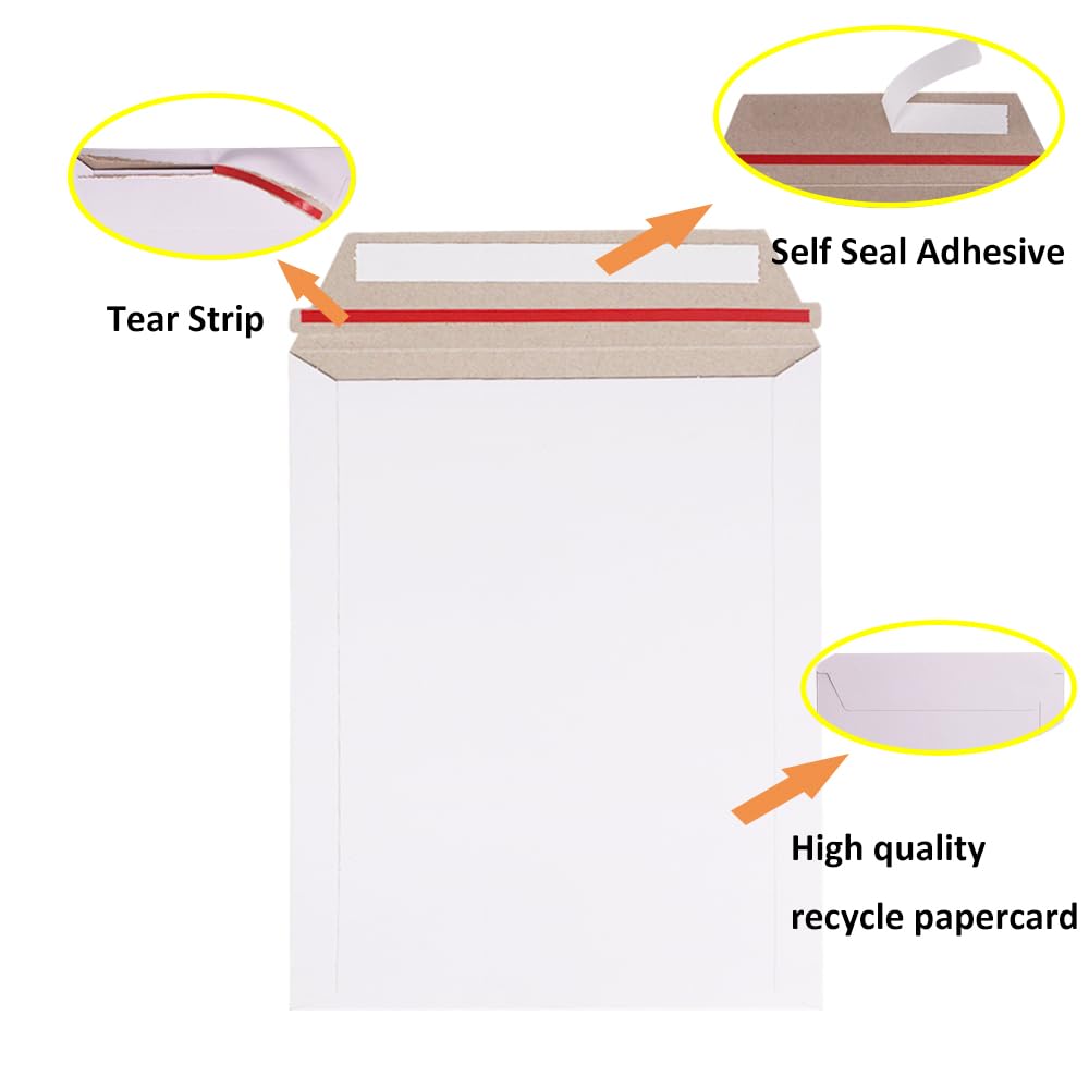 zmybcpack 100 Pack 7x9 inch Self Seal Rigid Mailer Stay Flat Cardboard Mailers, White Cardboard Shipping Envelopes White Photo Document Mailers for CD, Photos, Document