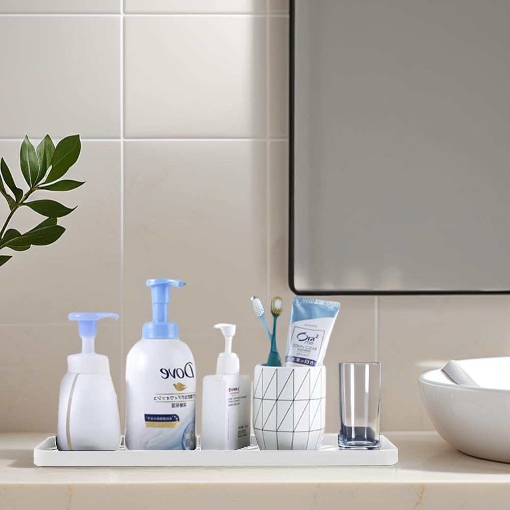 HvOvMvE Silicone Organizer Tray for Kitchen Sinks and Bathrooms. Dishwasher-Safe, Non-Slip Countertop Tray, Bathroom Drawer Organizer Trays. Perfect for Makeup & Trinkets (White L 1PC)