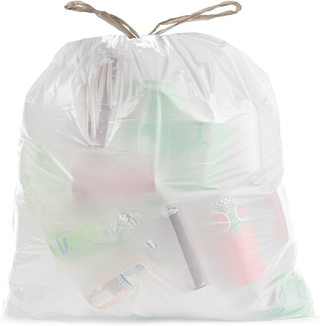 Aluf Plastics 21 Gallon 1 MIL White Drawstring Trash Bags - 28" x 34" - Pack of 45 - For Bathroom, Bedroom, Office, & Kitchen
