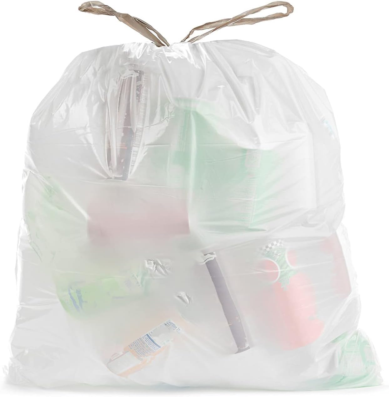 Aluf Plastics 21 Gallon 1 MIL White Drawstring Trash Bags - 28" x 34" - Pack of 45 - For Bathroom, Bedroom, Office, & Kitchen