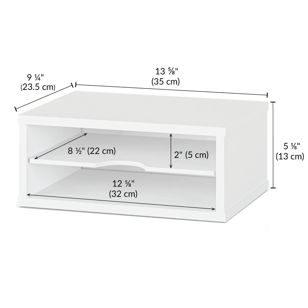 Ballucci File Organizer, 2-Tier Document Paper Sorter, Stackable Wood Desk Organizer Mail Holder, Monitor Stand with Storage Shelves, White