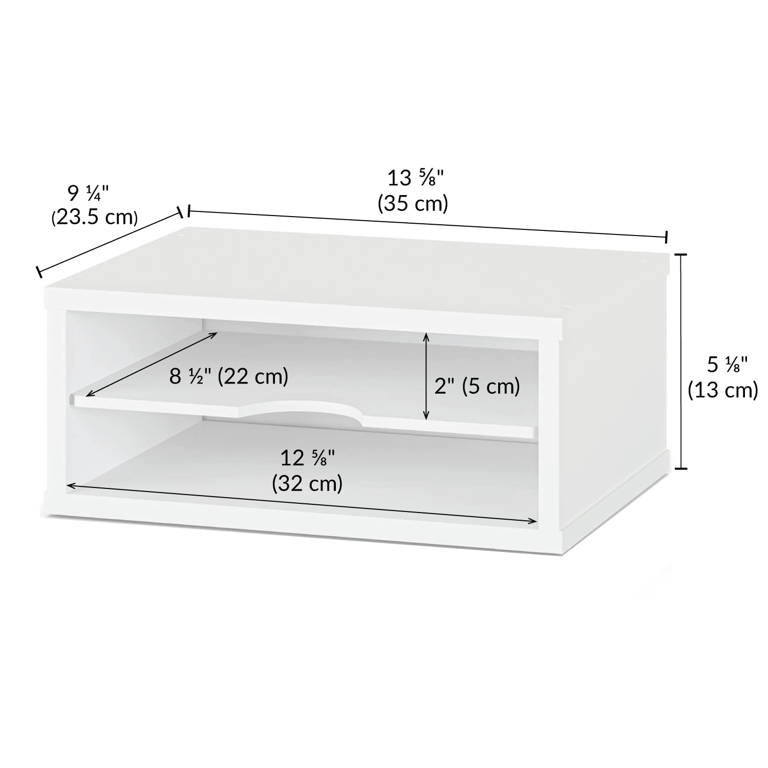 Ballucci File Organizer, 2-Tier Document Paper Sorter, Stackable Wood Desk Organizer Mail Holder, Monitor Stand with Storage Shelves, White