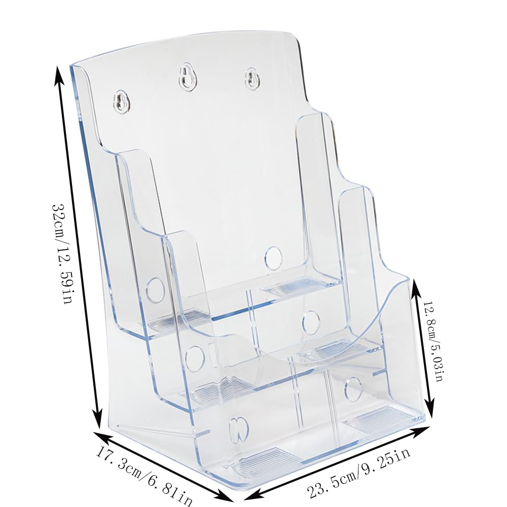 1PCS 3 Tier 8.5 X 11 Inches Clear Acrylic Holder Pamphlet Mount Flyer Display Stand Wall Mount/Countertop for Literature Organizer Documents Brochure Stand Sign Pamphlets Booklets and Menu