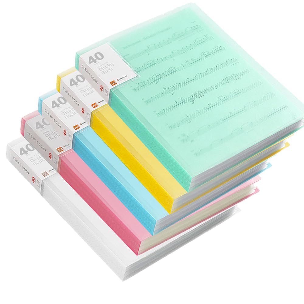 40 Pockets Display Book RUIFUNETEK Presentation Book with Clear Sheet Protectors A4 Binder with Plastic Sleeves 80 Pages Bound Sheet Protectors for Document Artwork and Photo (5 Color, 5 Pack)