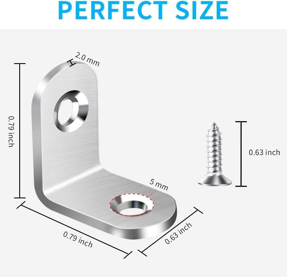 Baoswi 80PCS L Bracket Corner Brace, Stainless Steel L Brackets for Shelves, Metal Corner Bracket, Small Right Angle Bracket for Wood Furniture Chair Drawer Cabinet with 160PCS Screws