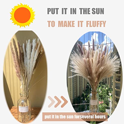 Pampas Grass Decor 110 pcs 17.5 inch Natural Dry Pampas - 15 Pcs White Pampas & 15 Pcs Brown Pampas & 50 Pcs Reed Grass & 30 Pcs Bunny Tail Grass,Fluffy Dried Flowers for Wedding Boho Decor Home Decor