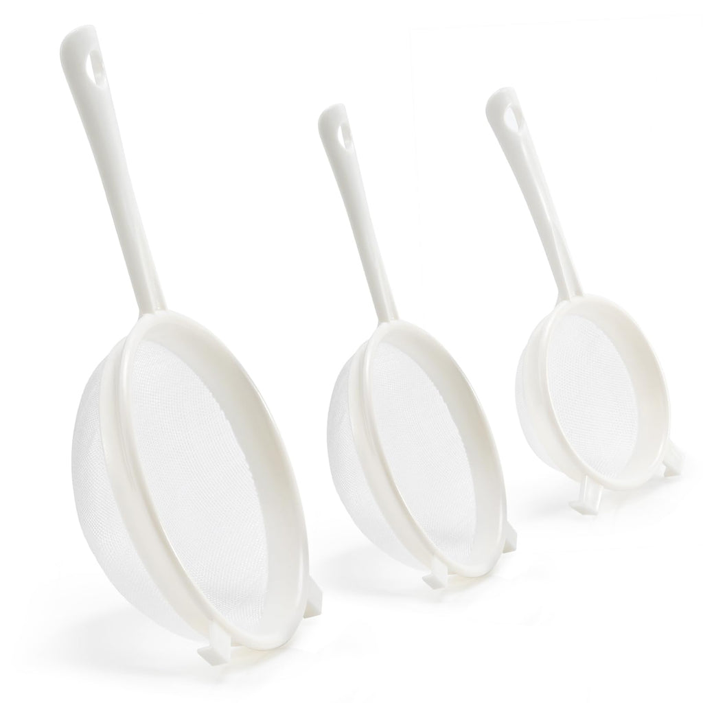 Kefir Strainer Set, 3-Size Plastic Non-Metal Sieve with Fine Mesh for Kefir Grains, Milk Kefir, Water Kefir & Kombucha & Quinoa - Durable, Food Grade & Easy Clean