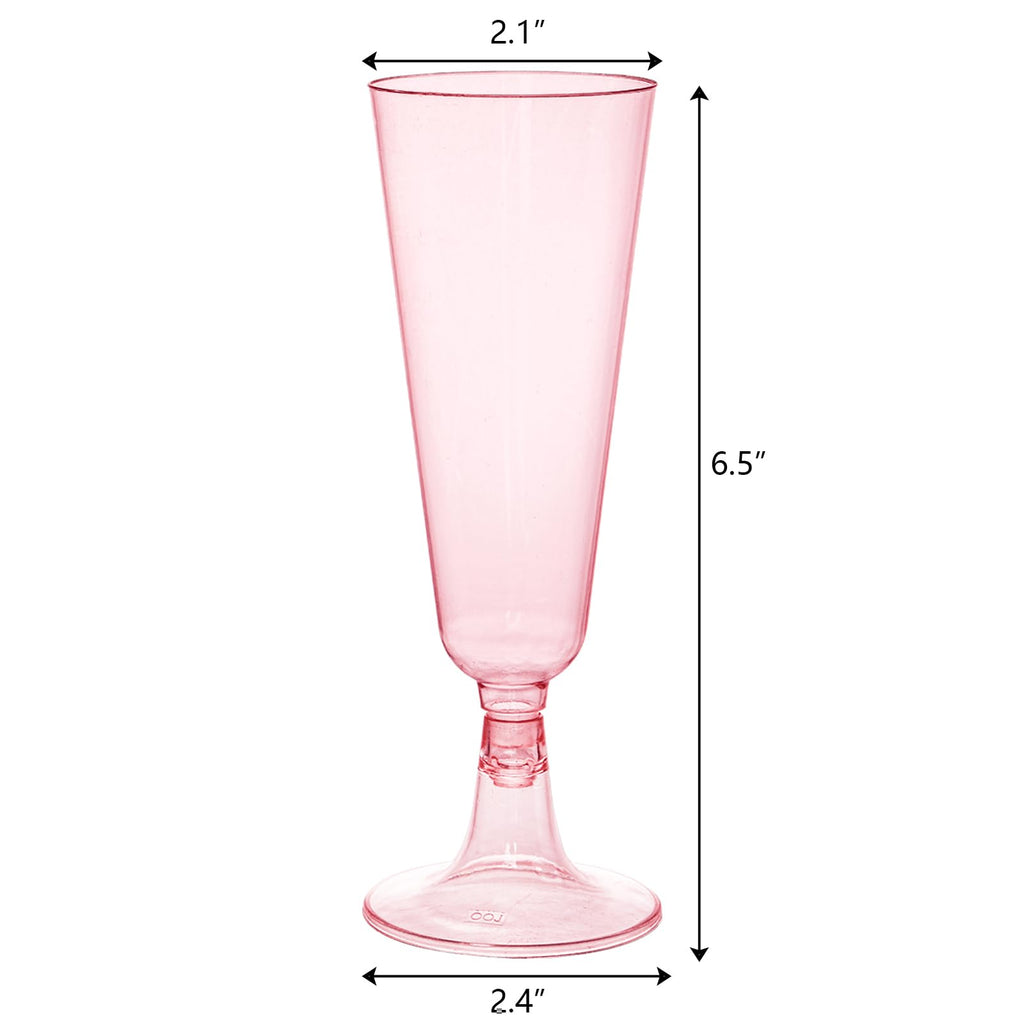 Hedume 70 Pack Pink Champagne Flutes, 5oz Disposable Plastic Wine Glasses, 2-Piece Disposable Champagne Glasses for Celebration, Wedding, Party, Valentine's Day, Mother's Day