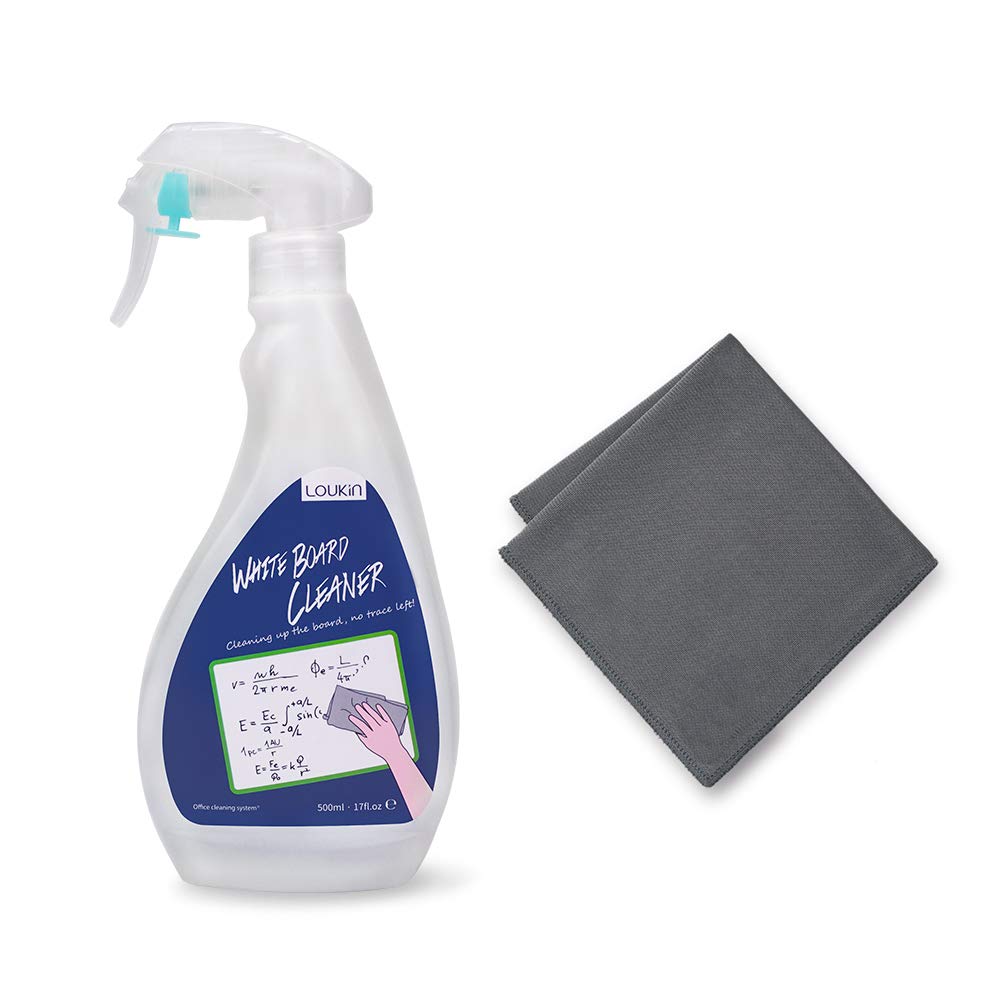 LOUKIN Non-Toxic Whiteboard Cleaner, 17oz Dry Erase Board Cleaner, Low-Odor Whiteboard Cleaning Spray with Cloth, Removes Stubborn Marks from Whiteboards, Chalkboard