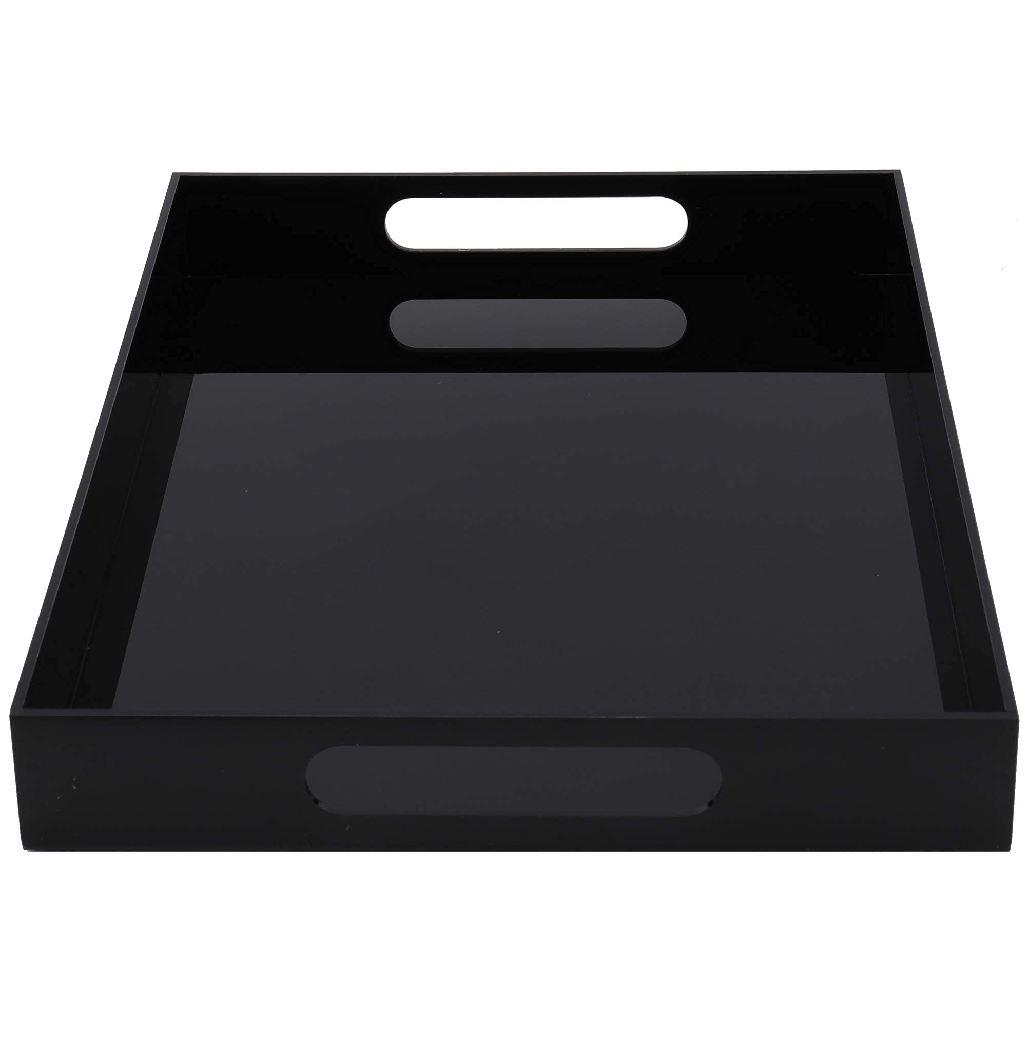 WUWEOT Acrylic Serving Tray, 16" x 12" Spill Proof Rectangle Tray with Handle for All Occasion's, Decorative Tray Organiser for Food, Tea, Breakfast, Ottoman or Coffee Table, Black