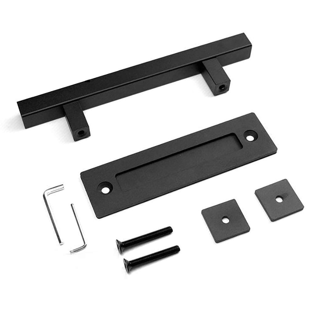 Hedume 12" Sliding Barn Door Handle Pull and Flush Hardware Set, Heavy Duty Solid Carbon Steel Rustic Style, Fit Doors Up to 1 3/4"