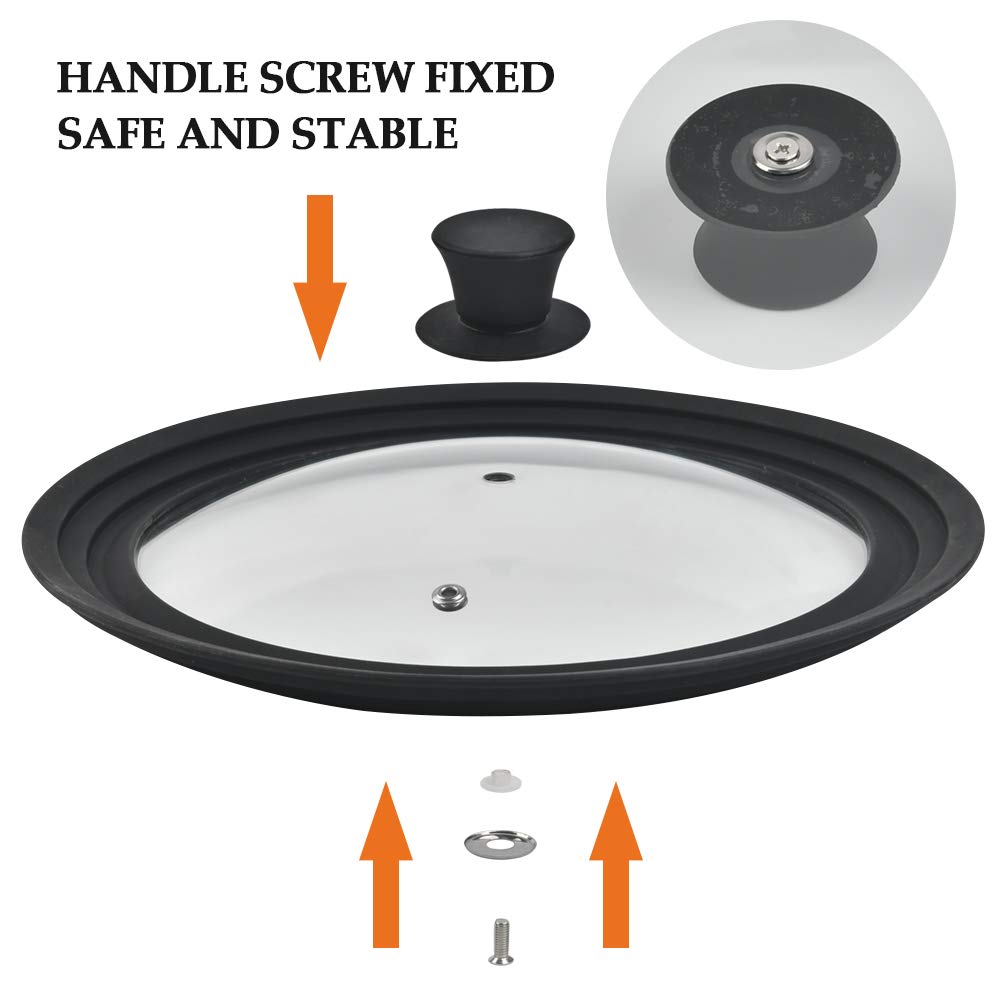TIMESETL Universal Lid for Pots, Pans and Skillets, Anti Scalding Tempered Pot Lid with Heat Resistant Silicone Rim Fits Sizes 24/26/28cm Diameter Cookware, Black