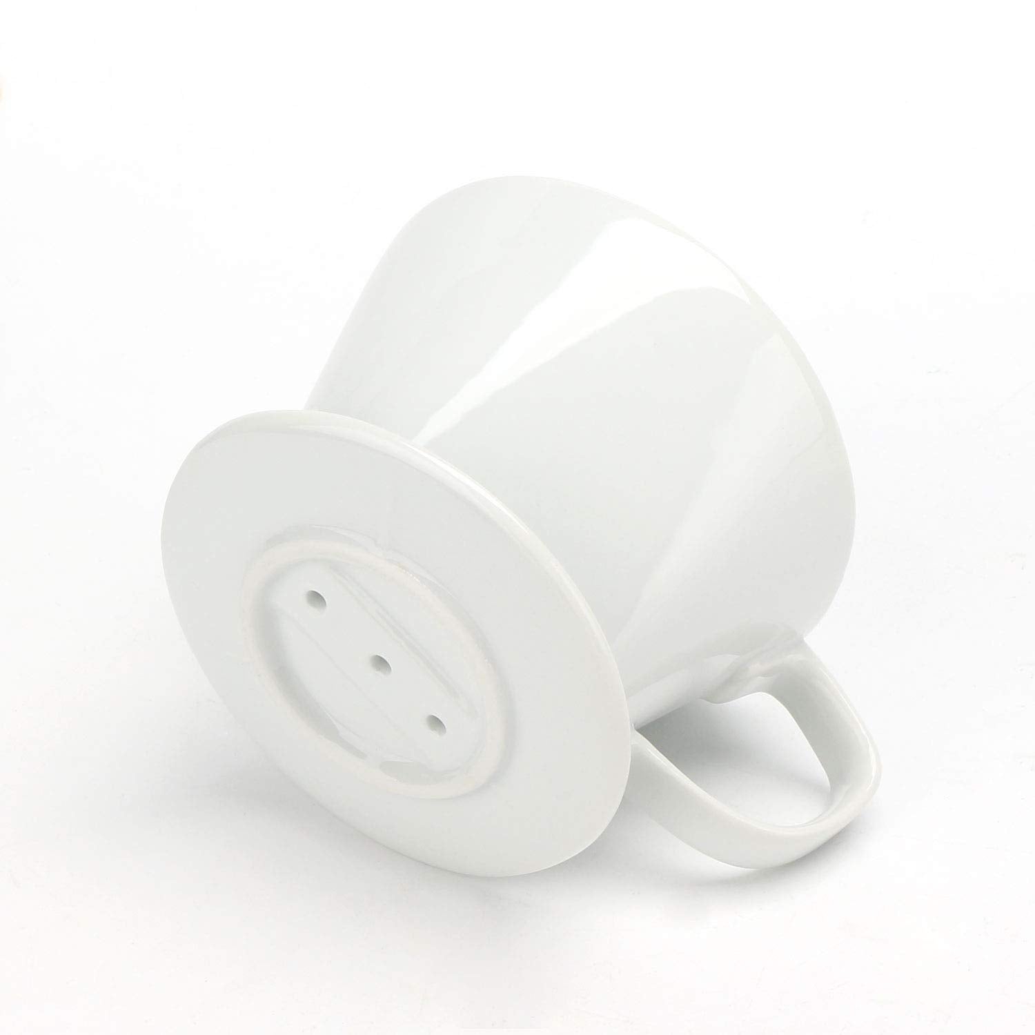 Segarty Pour Over Coffee Maker, White Ceramic Coffee Dripper Single Cup, Drip Coffee Maker Slow Brewer with 3 Holes Flat Bottom for Home, Office, Travel, Camping，Gift for Coffee Enthusiast