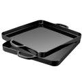HSDT Black Melamine Serving Tray with Handles 15.3"x12.6" Square Flat Spillproof Tray Set of 2