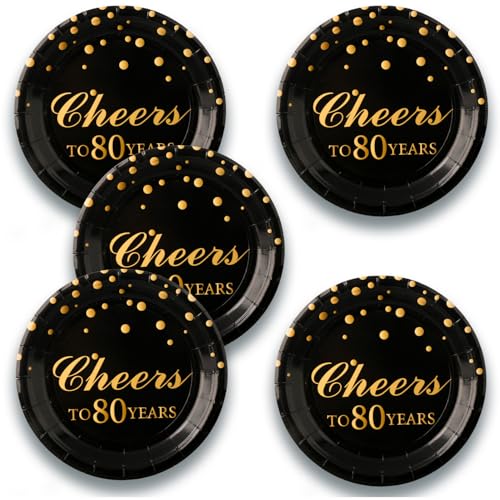 Pandecor Birthday Party Plates and Napkins Party Supplies,Disposable Birthday Party Decorations Set Serve up to 20 Guests (80 years old)