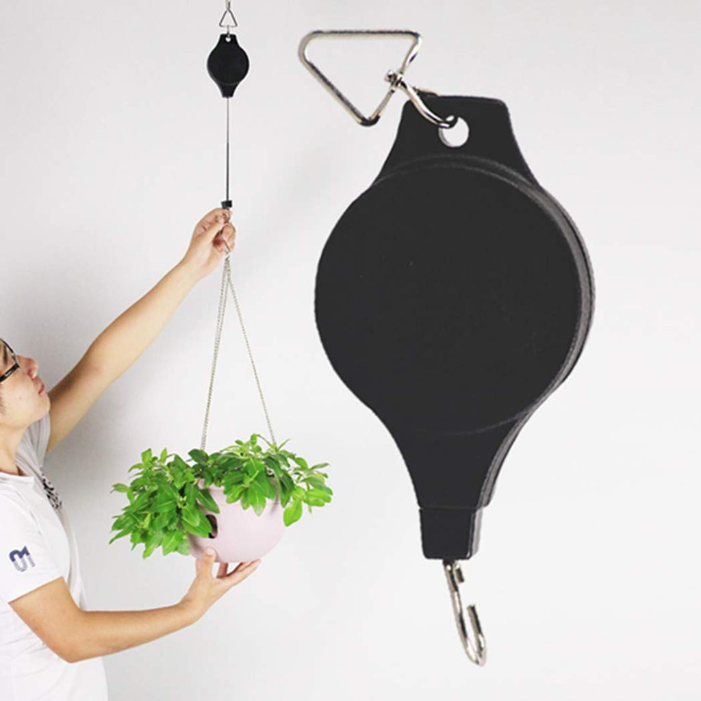 4 Pack Plant Hook Pulley, Retractable Plant Hanger Easy Reach Hanging Flower Basket for Garden Baskets Pots and Birds Feeder Hang High up and Pull Down to Water Or Feed (4) (Black, 4)