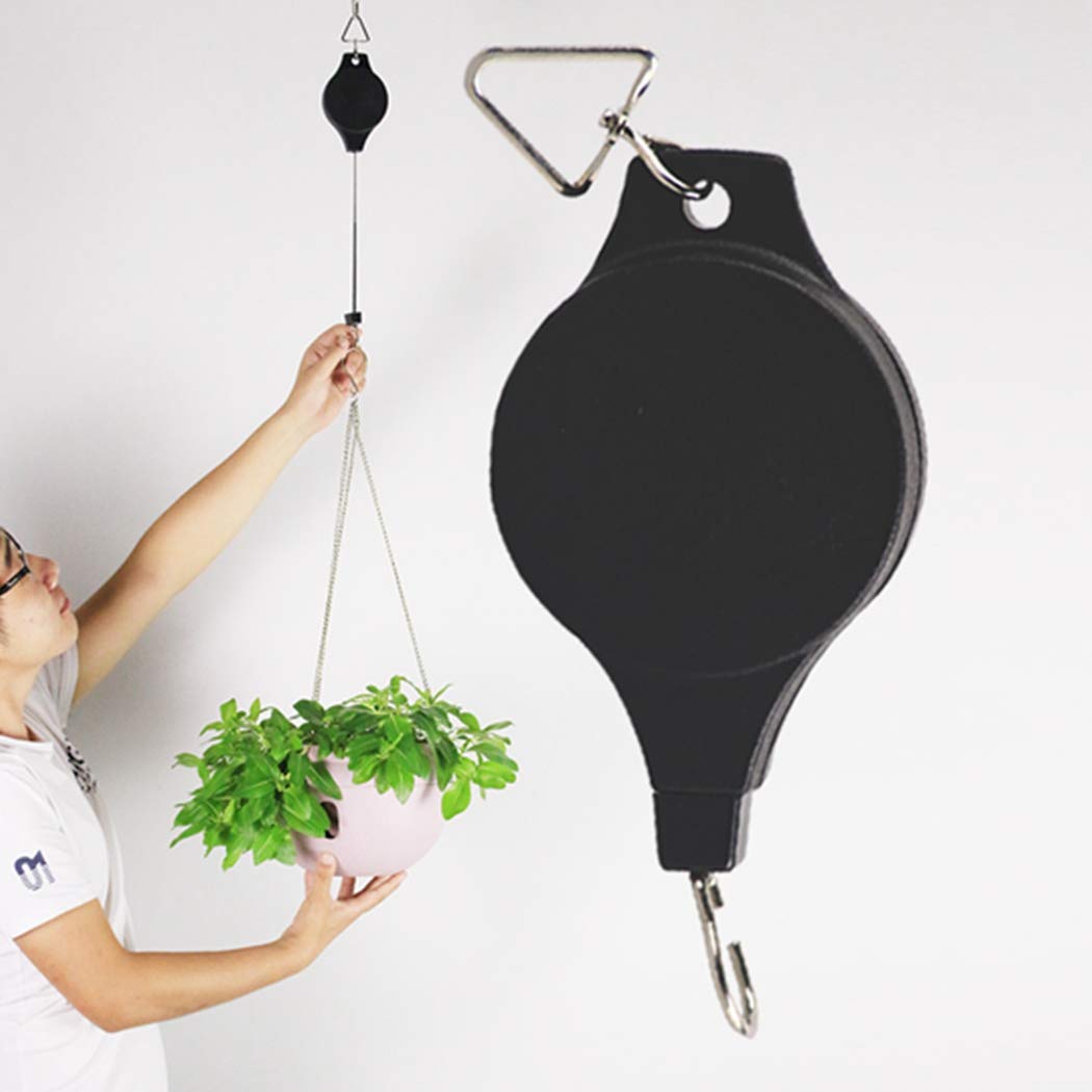 4 Pack Plant Hook Pulley, Retractable Plant Hanger Easy Reach Hanging Flower Basket for Garden Baskets Pots and Birds Feeder Hang High up and Pull Down to Water Or Feed (4) (Black, 4)