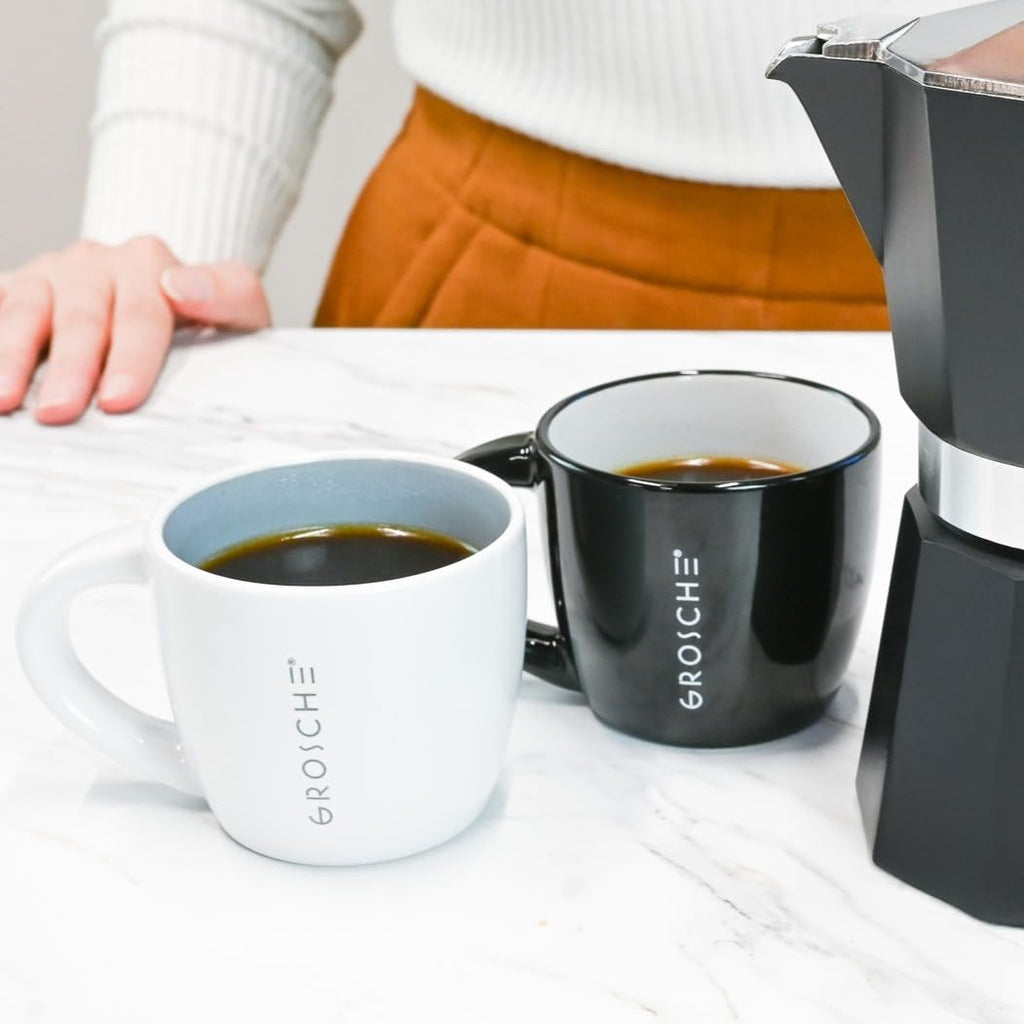 Porto Crema Ceramic Espresso Cups Set of 4 – 5 oz Coffee Shot Mugs for Double Espresso, Latte – Dishwasher & Microwave Safe, Modern Stoneware Design, Modern Mug, Barista-Style - 5oz/148mL, Grey