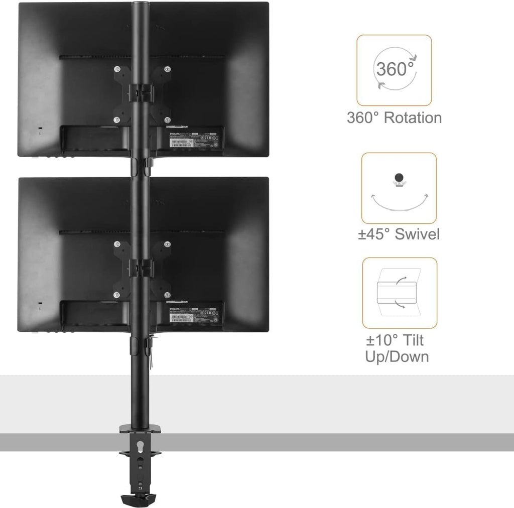 Bracwiser Dual Vertical Fully Adjustable Monitor Arm Stand Mount Fits Two Screen 13-32 inch 22lbs for Monitor Computer Screen 13 15 17 19 20 22 23 24 26 27 32 inch VESA 75 100 (MD7802)