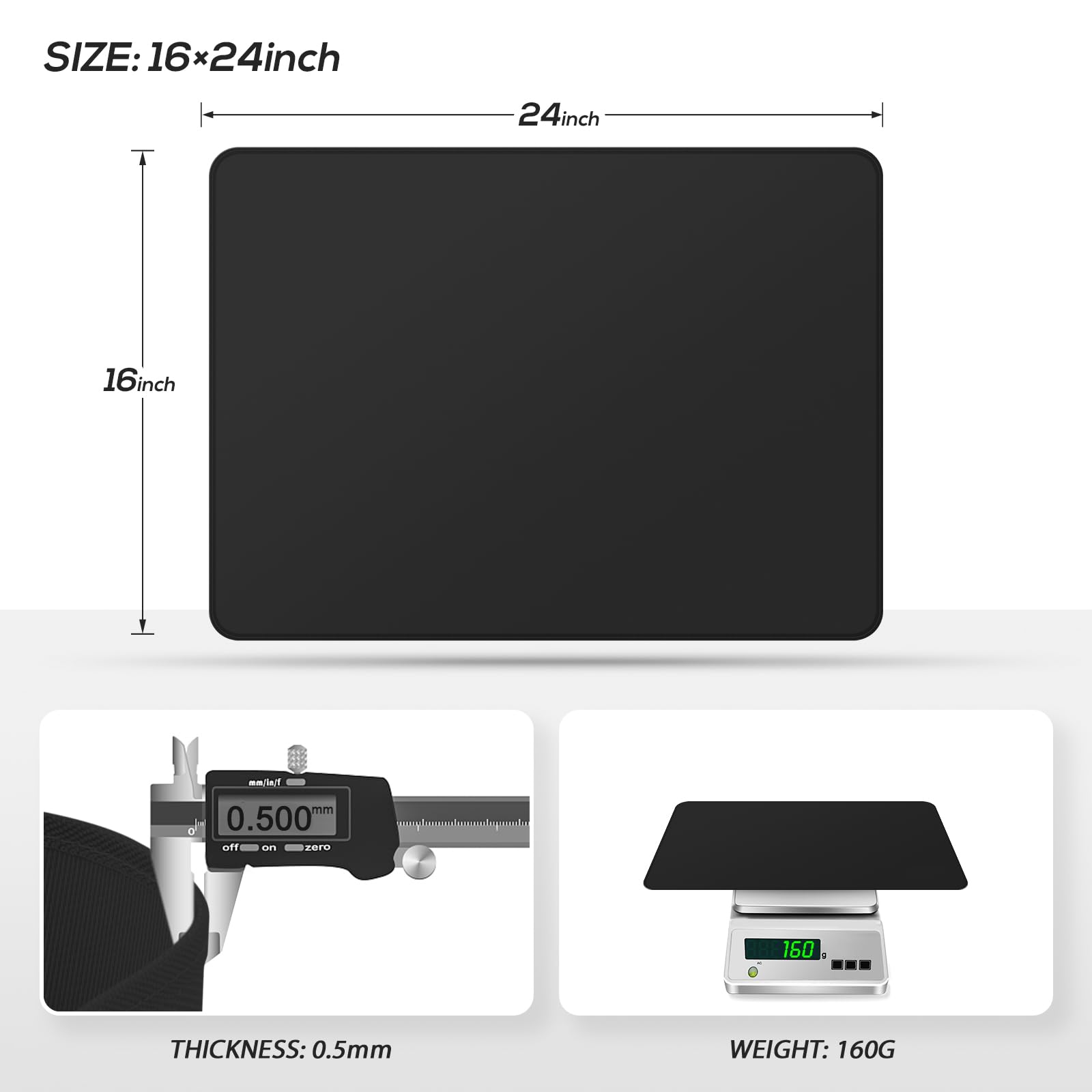 FLASLD Fireproof & Waterproof Under Blackstone Griddle BBQ Mat, Protect Your Prep Table and Outdoor Grill Table - Heat Resistant Grill Table Mat (Black,16 x 24in)
