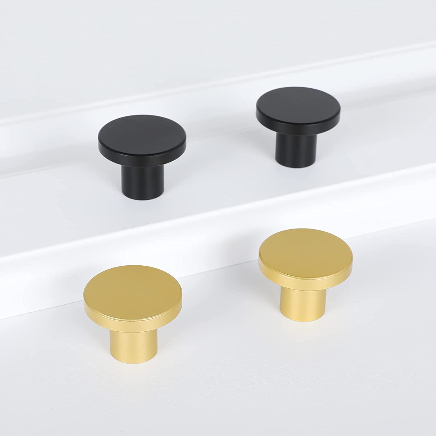 homdiy 10 Pack Round Dresser Knobs Gold Cabinet Knobs, LS7069BB Solid Gold Knobs for Dresser Drawers Brushed Brass Cabinet Door Knobs Modern Kitchen Hardware, 1.18 Inch Diameter