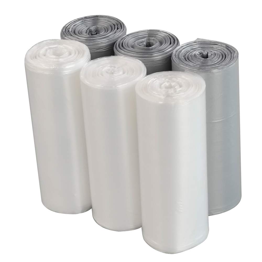 Jekiyo 4 Gallon Trash Bags, Small Garbage Bags, 6 Rolls / 150 Counts (Clear & Grey)