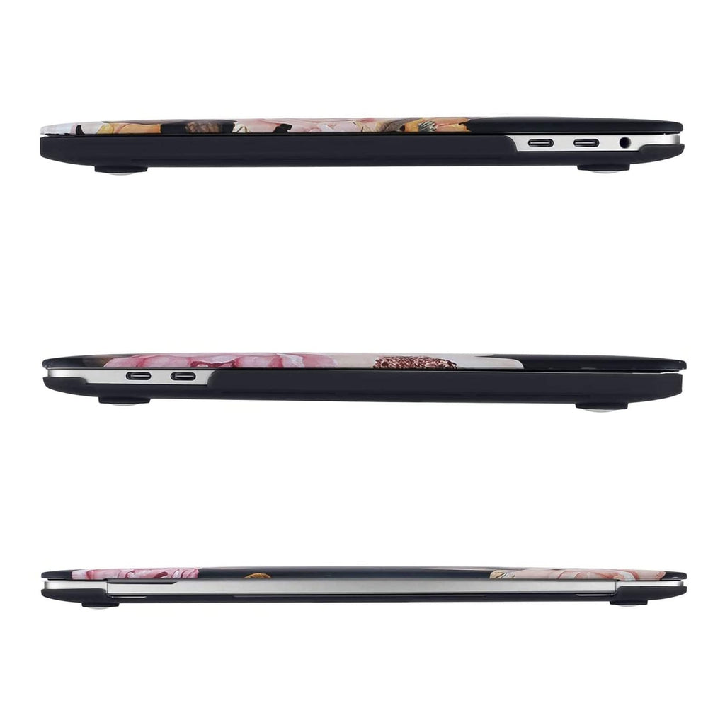 MOSISO Compatible with MacBook Pro 13 inch Case M2 2023,2022,2021-2016 A2338 M1 A2289 A2251 A2159 A1989 A1706 A1708, Plastic Peony Hard Shell Case & Keyboard Cover Skin & Screen Protector, Black