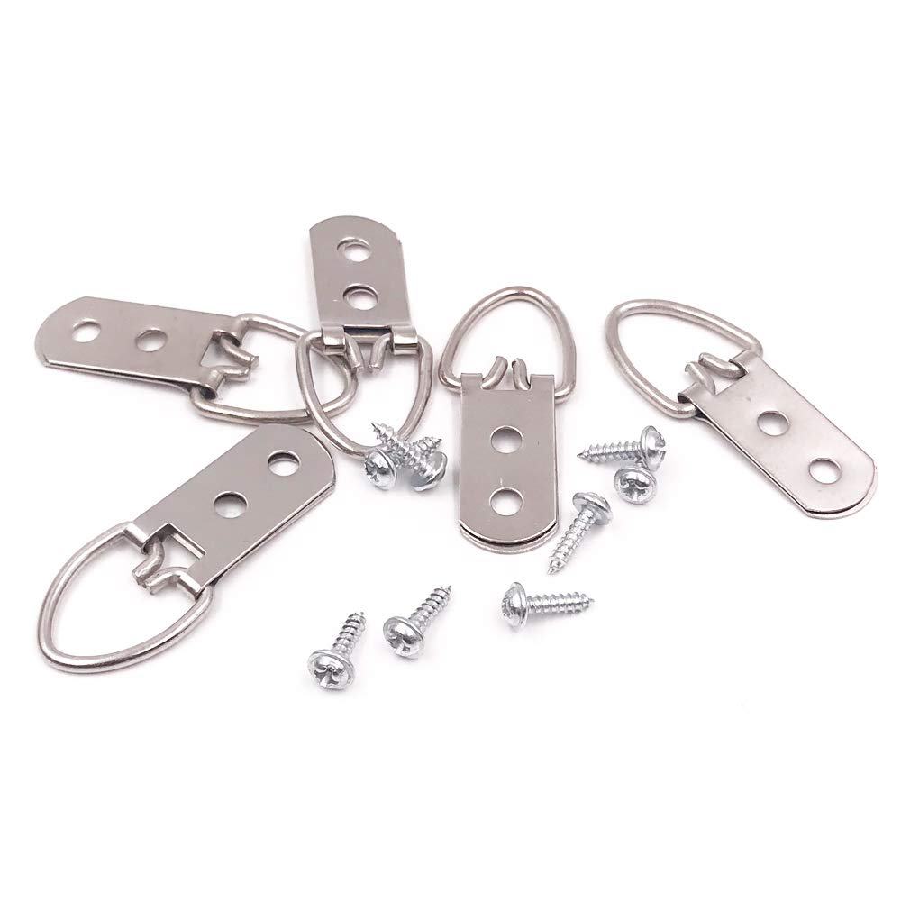 Comdox D Ring Picture Hangers with Screws - 50 Pack Pro Quality Heavy Duty Picture Hooks - 2 Hole, Picture Frame Hardware