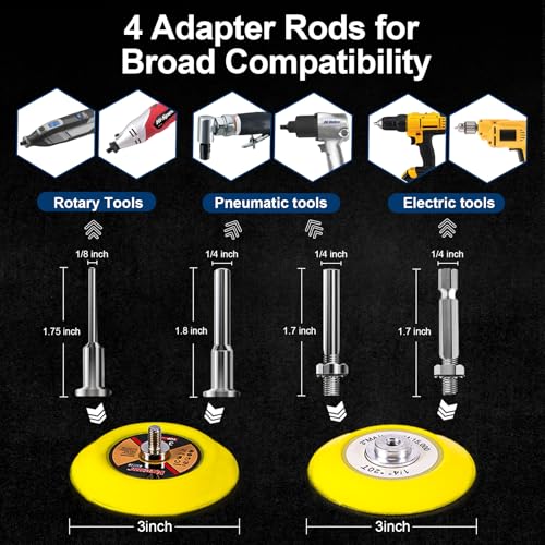 130 Pieces 3 Inch Sanding Disc, GOH DODD Headlight Restoration Kit Hook and Loop Sanding Pads 60 to 10000 Grit Wet Dry Sandpaper with 1/8" 1/4” Shank, Backer Plate, Polishing Pads and Interface Pad