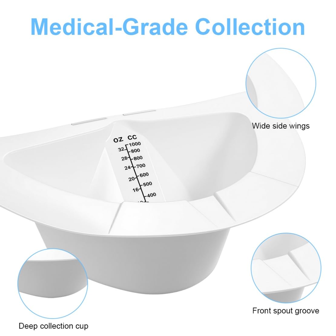 6 PCS Specimen Collector Pan Graduated Urine Hats for Toilets Fits Over Toilets and Commodes 32oz/1000cc Vomit Stool Sample Collection Kit Reusable