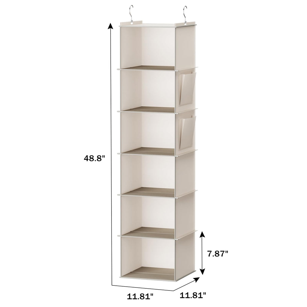 YOUDENOVA Hanging Closet Organizer, 6-Shelf Closet Hanging Storage with Side Pockets, Beige