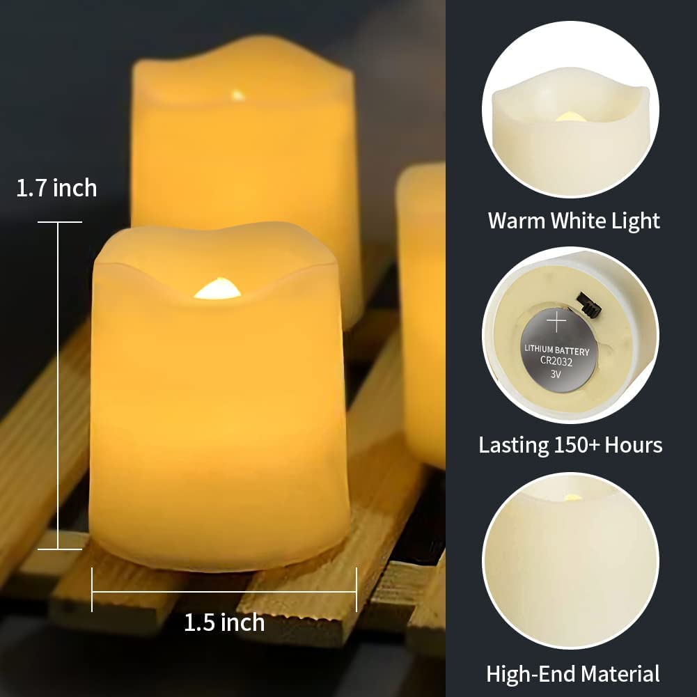 Flameless Votive Candles,Flameless Flickering Electric Fake Candle,24 Pack Battery Operated LED Tea Lights in Warm White for Wedding,Table,Festival Celebration,Halloween,Christmas Decorations