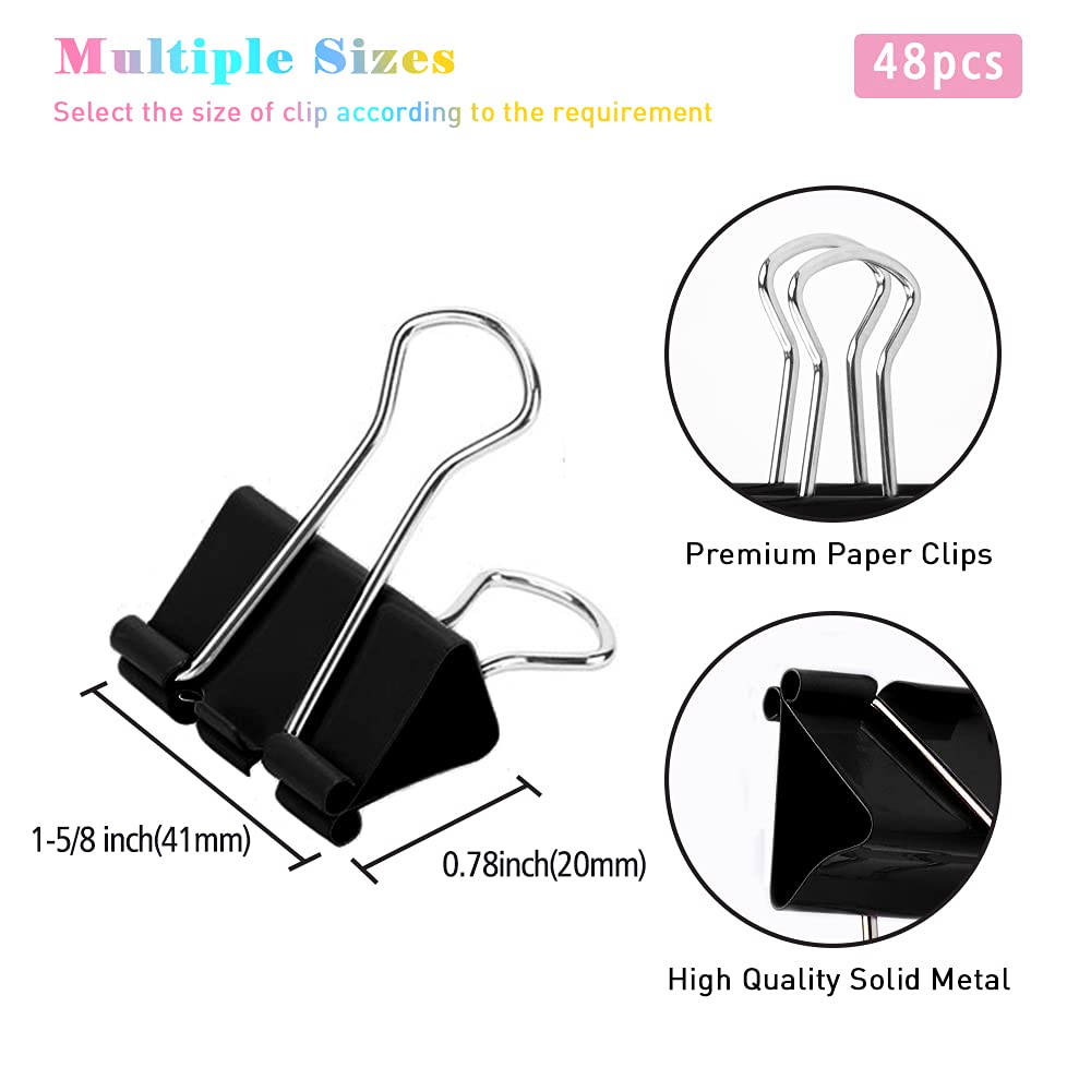 Large Binder Clips 1.6 Inch Black 48 Pcs, Binder Clips 41mm for Teacher School Office and Business