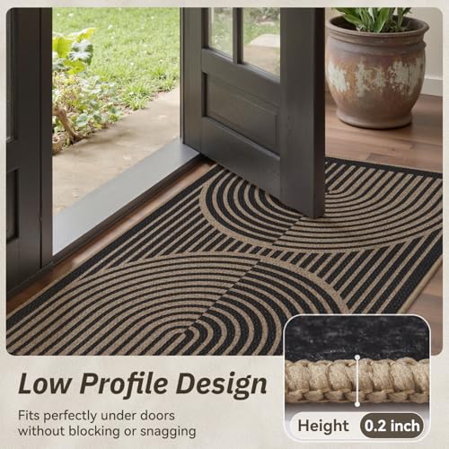 Front Door Mat Indoor Outdoor Mat for Entrance Mat Easy-Jute Entryway Mat-Mud Trapper Absorbent Low-Profile Fall Door Mats Entry Rug Arched Black 43x75cm