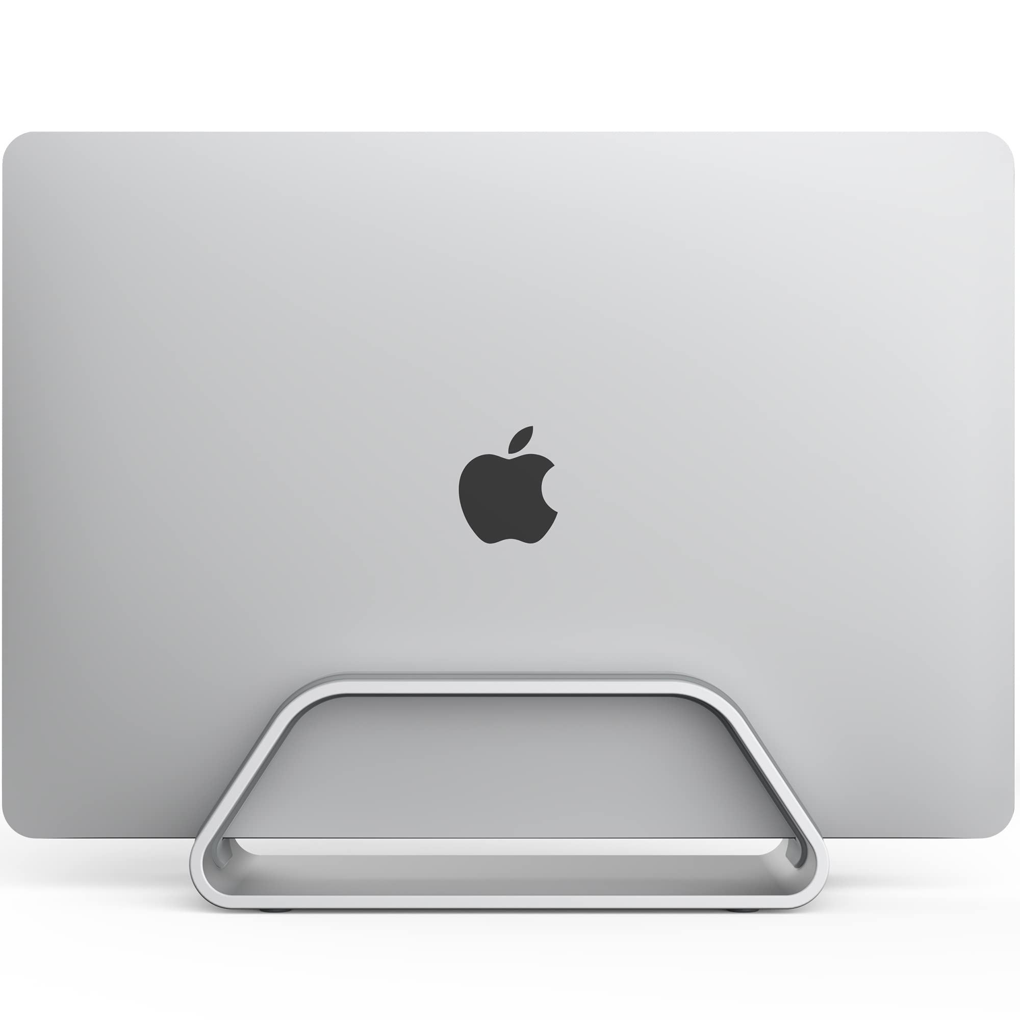 HumanCentric Vertical Laptop Stand Compatible with MacBook Pro and MacBook Air, Holder for Personal Computer Desk Stand, Aluminium, Exchangeable Inserts to Fit Different Device Models, Silver