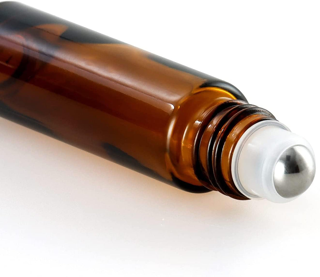 25 Pack Roller Bottles, 10ML Essential Oil Glass Roller Bottles with Stainless Steel Roller Balls (1 Openers,2 Funnels,3 Droppers) (25PCS 10ml Amber)