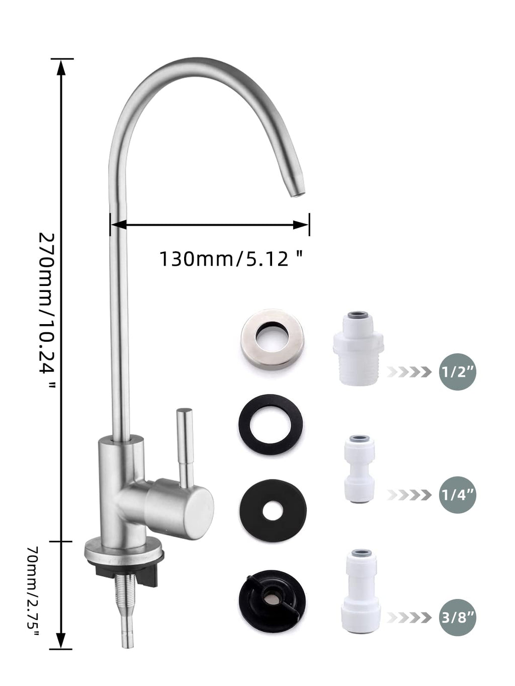 Bifordo Drinking Water Faucet,Easy to Install Sink Water Filter Faucet,Lead-Free Reverse Osmosis Faucets for Kitchen Bar Sink,Brushed Nickel RO Faucets SUS304 Stainless Steel