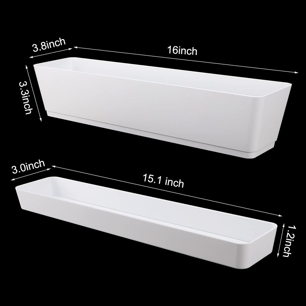 Large Window Boxes Planters, GREANER 1PCS 16x3.8 Inch White Vegetable Herb Planters with Tray, Indoor Succulent Cactus Flowers Plastic Rectangle Pot for Balcony, Office, Garden, Outdoor, Windowsill