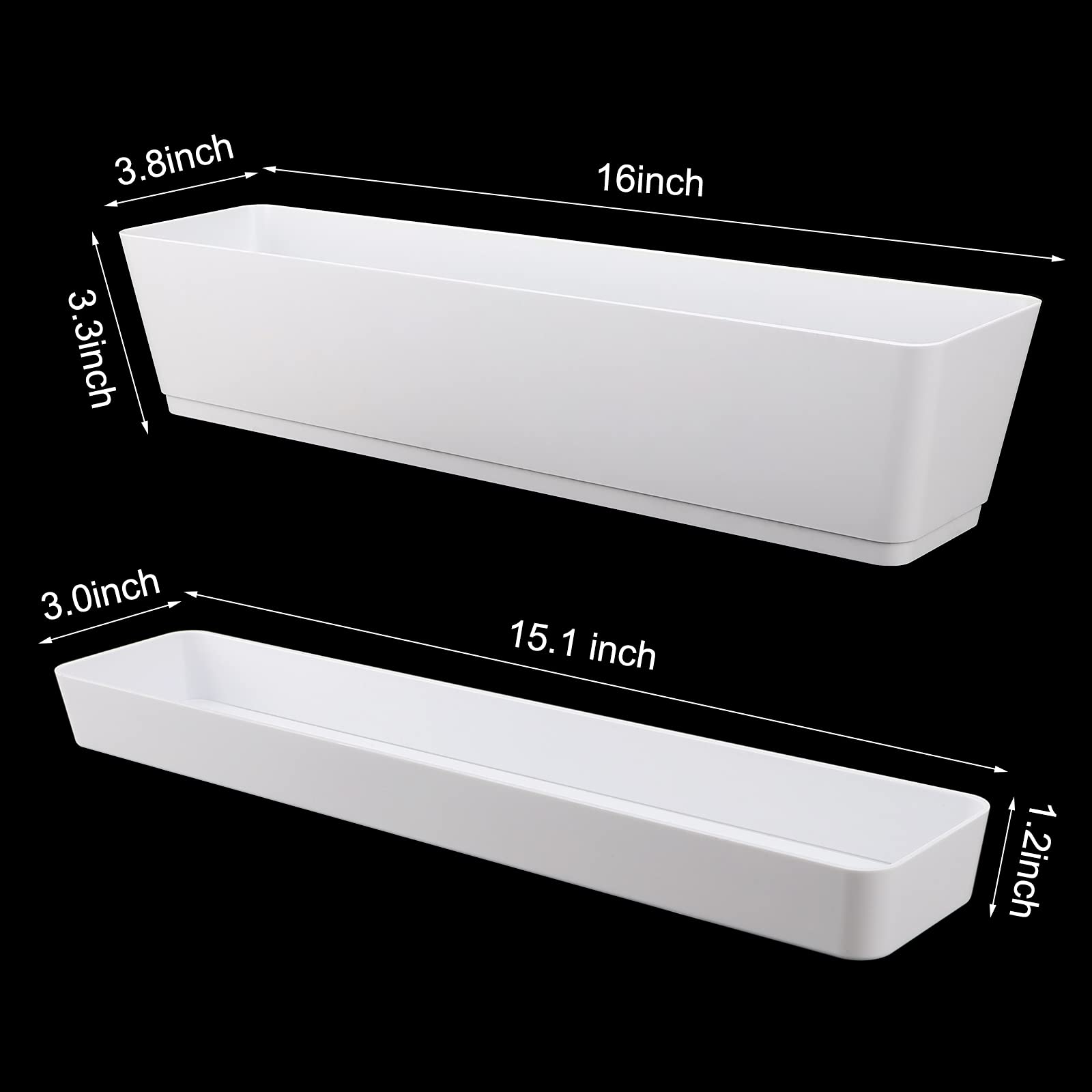 Large Window Boxes Planters, GREANER 1PCS 16x3.8 Inch White Vegetable Herb Planters with Tray, Indoor Succulent Cactus Flowers Plastic Rectangle Pot for Balcony, Office, Garden, Outdoor, Windowsill