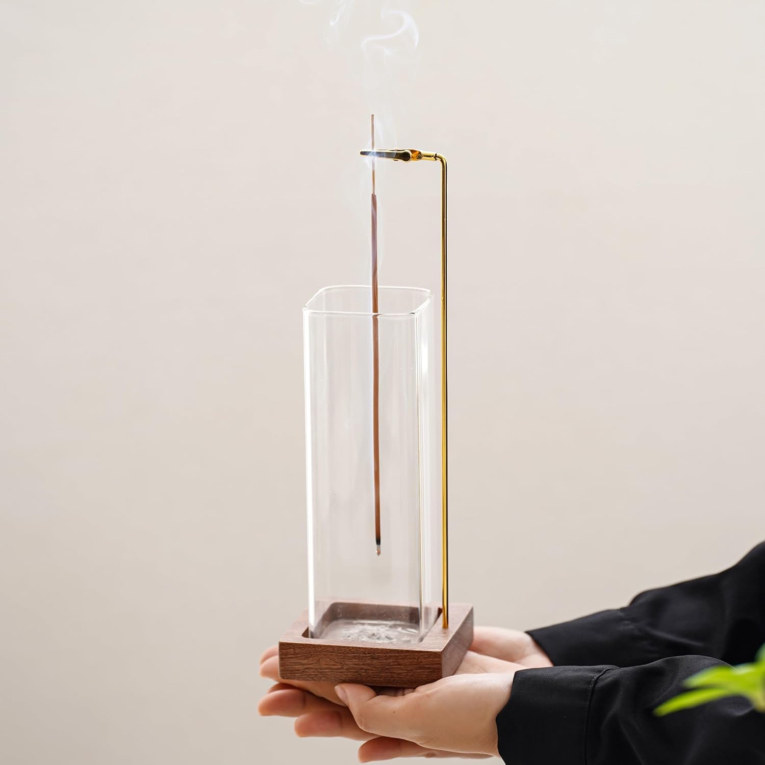 Ceremony Incense Holder, Wooden Incense Holder for Sticks with Glass Ash Catcher, Anti-ash Incense Burner with a Ash Brush for Meditation Yoga Spa Room Decor