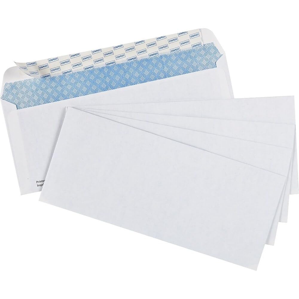 Staples Simply #10 Security Envelopes with QuickStrip Closure - 4-1/8" x 9-1/2" - White - 500 Pack