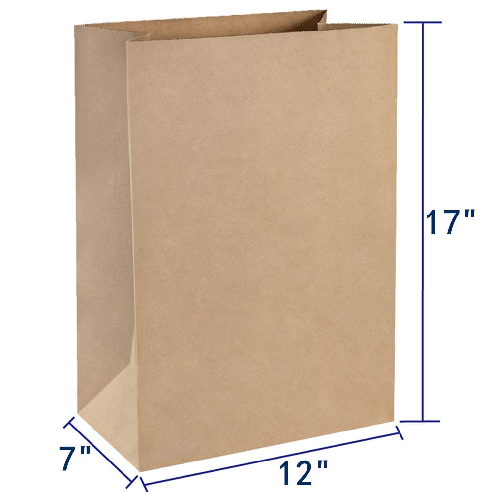 BagDream Grocery Bags 12x7x17 Inches 50Pcs Heavy Duty Kraft Brown Paper Grocery Bags Durable Kraft Paper Bags, Paper Barrel Sack Bags, 100% Recycled Kraft Paper Gift Bags Bulk