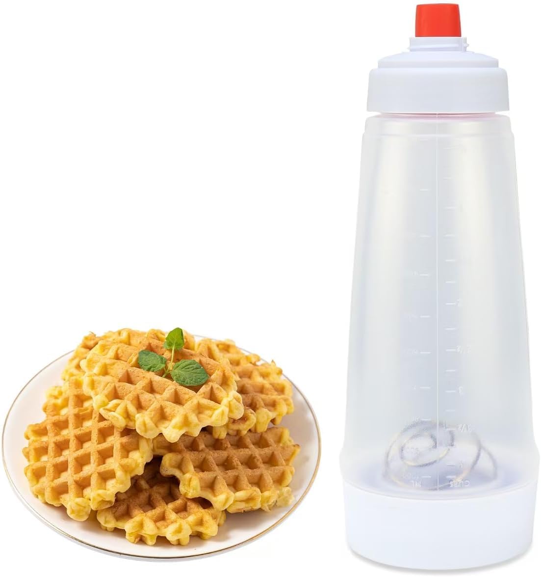 Batter Mixer and Dispenser with BlenderBall Wire Whisk, Silicone Squeeze Pancake Batter Dispenser and Mixer, Kitchen Pancake Shaker Batter Dispenser for Cupcakes Muffins Crepes