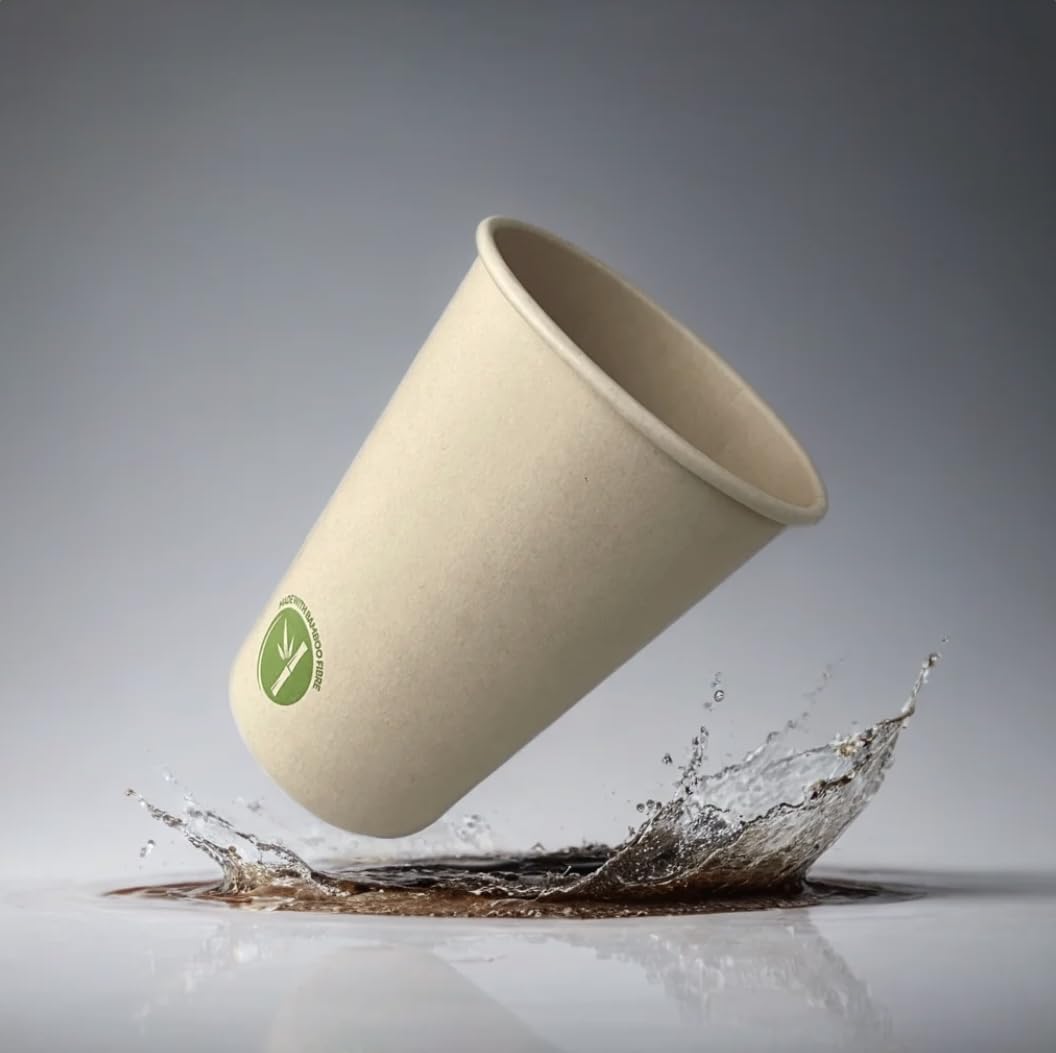 (100 Pack) 12oz Bamboo Hot Coffee Cups - Bamboo Fibre Disposable Coffee Cup for Home and Office
