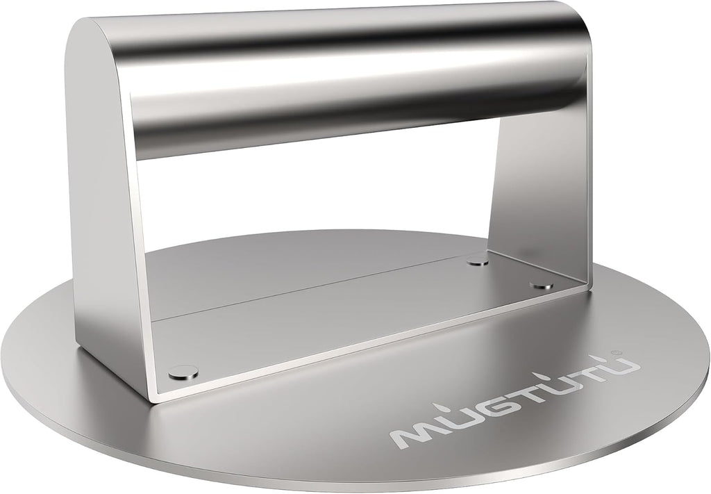 Burger Press, 6.3 Inch Stainless Steel Smash Non-Stick Smooth Hamburger Bacon Grill Press Perfect for Flat Top Griddle Cooking