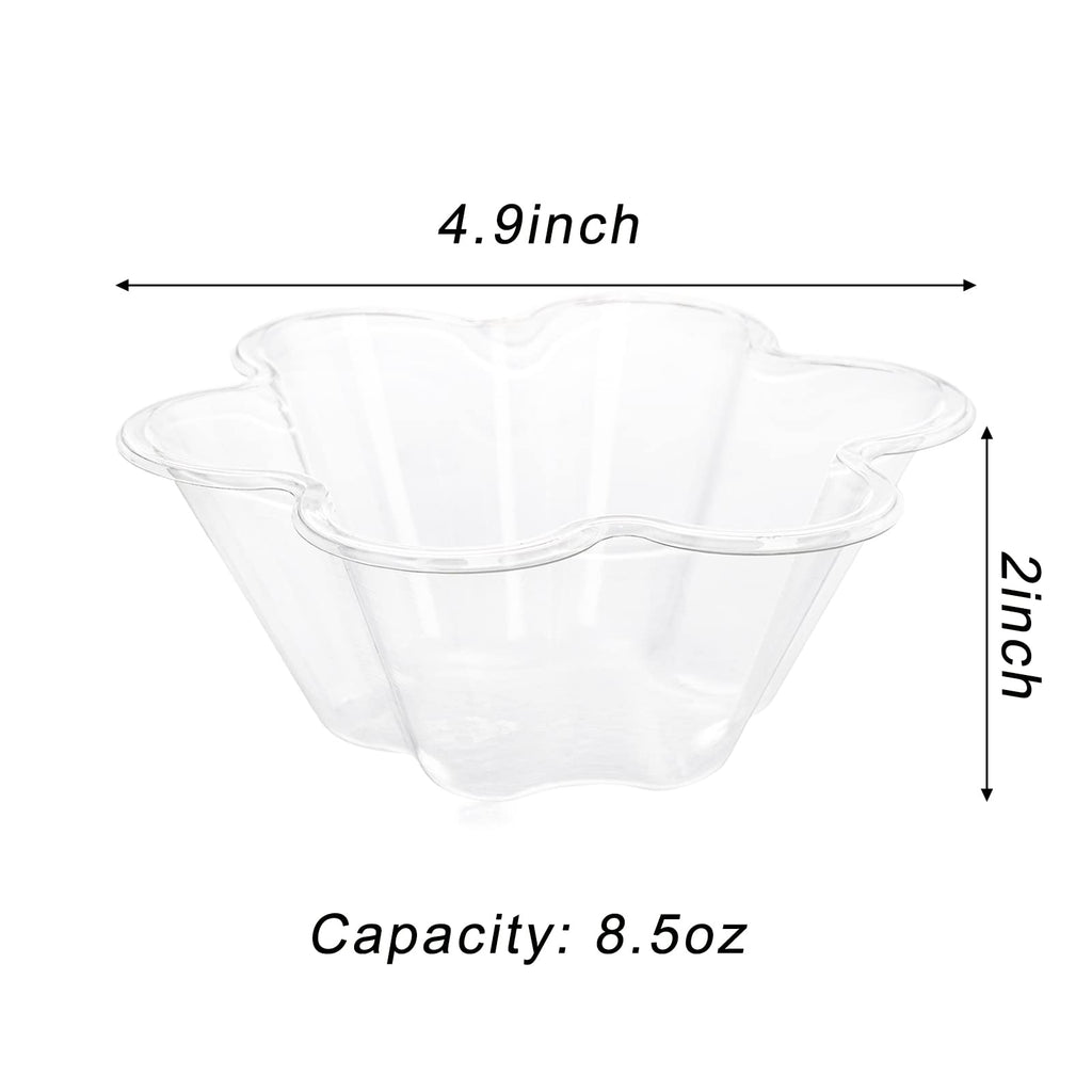 SOUJOY 100 Pack Clear Dessert Cups, 8 oz Disposable Ice Cream Bowls, Flower Shape Serving Bowl for Party, Sundae, Chocolate, Appetizers, Snack