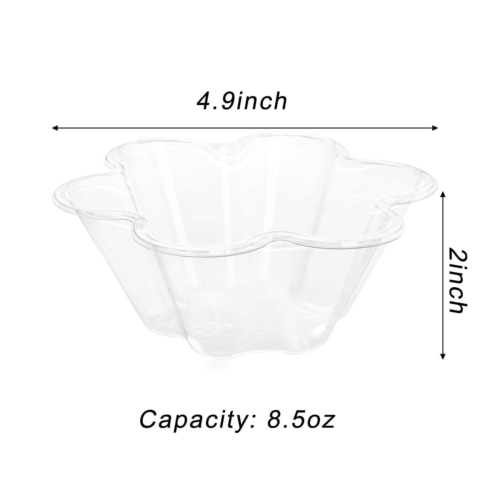SOUJOY 100 Pack Clear Dessert Cups, 8 oz Disposable Ice Cream Bowls, Flower Shape Serving Bowl for Party, Sundae, Chocolate, Appetizers, Snack
